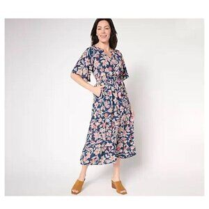 Belle Boho Kim Gravel Floral Dreams Tiered Flutter Dress Size S Indigo A655135